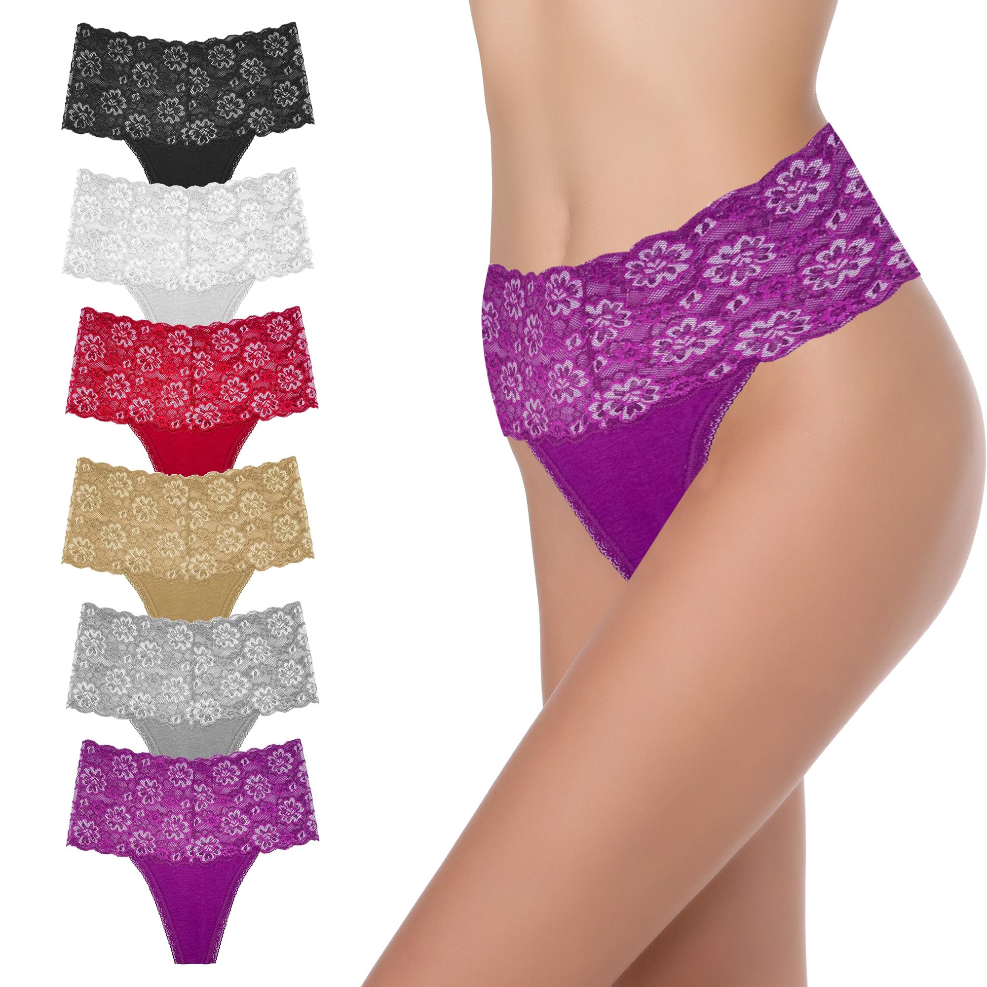 Tanga de cintura alta con control de abdomen, encaje, de algodón, tallas S-4XL, XXL
