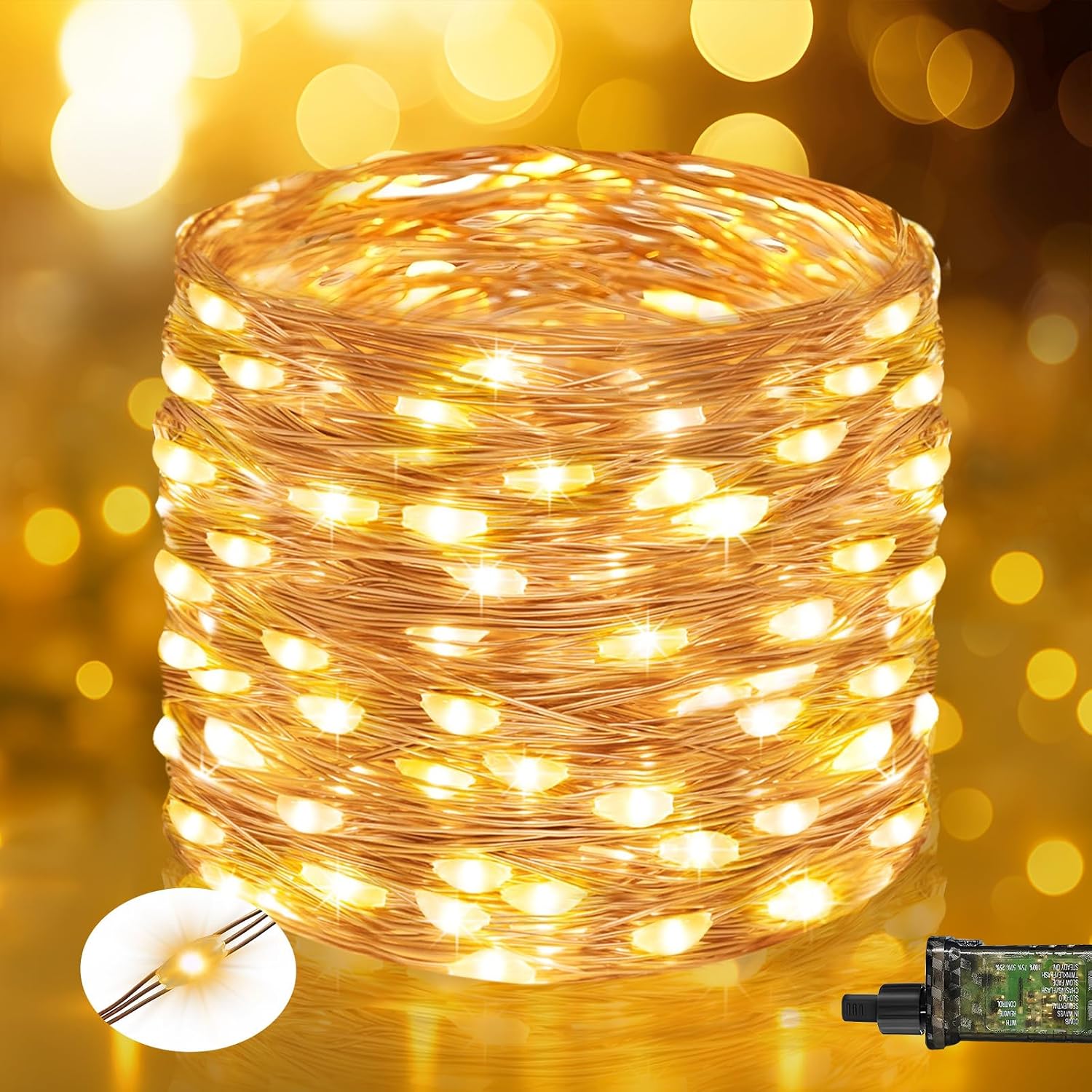 btfarm 12M 120 LED Lichterkette Innen mit Stecker, Lichterketten Außen Strom aus Kupferdraht Wasserdicht für Weihnachten Zimmer Party Hochzeit Garten Deko, Warmweiß