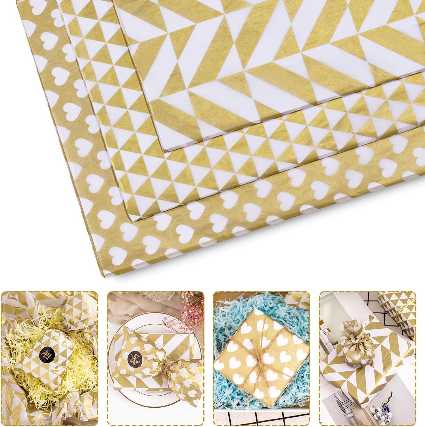 Whaline Metallic Tissue Paper 20" x 28" Big Size Gift Wrap Paper Bulk Gold Gift Wrapping Accessory Wrap for Christmas, Birthday, DIY and Craft, Gift Bags (60 Sheets)