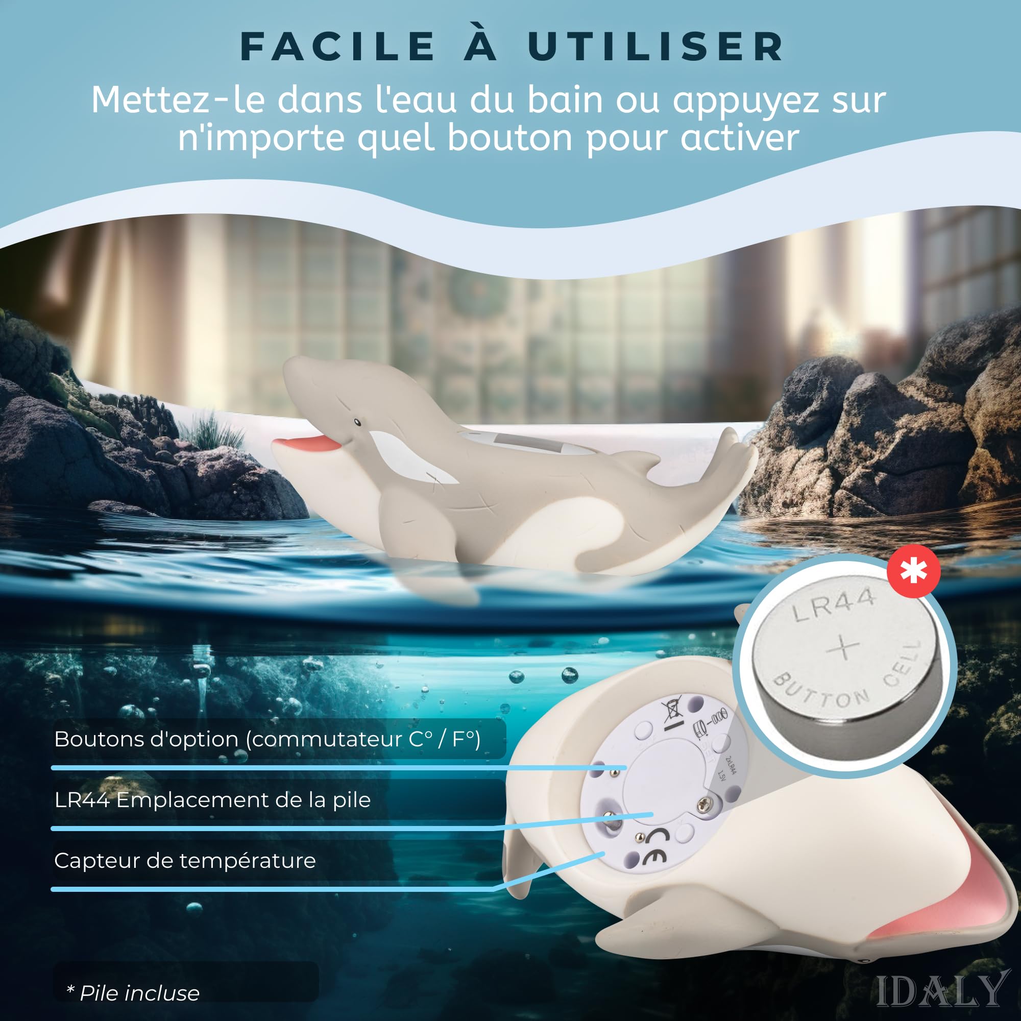 Thermometre Bain Bébés,℃/℉, Flottant Température De L'eau & Chambre, Thermomètre Numérique, Alarme LED, Lecture Précise, Écran LCD Facile À Lire, Cadeau Naissance Nouveau Né, Fille, Garcon (GRIS)