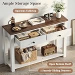 Cyclysio Wood Console Table with 2 Drawers, 32 Inch Farmhouse Entryway Table with Shelf & Thick Wood Leg, Space-Saving Sofa Table with Anti-Tip Kit for Entrance, Living Room, Antique White