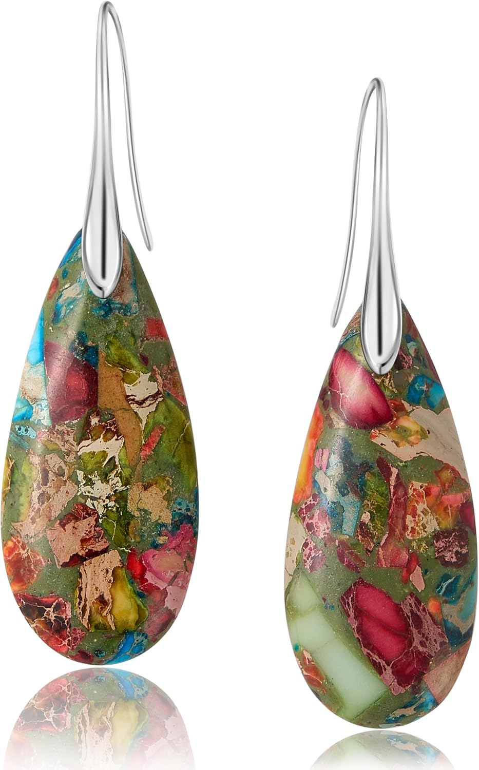 Sriomu Statement Earrings | Natural Stone Fish Hoop Dangle | Gold & Silver