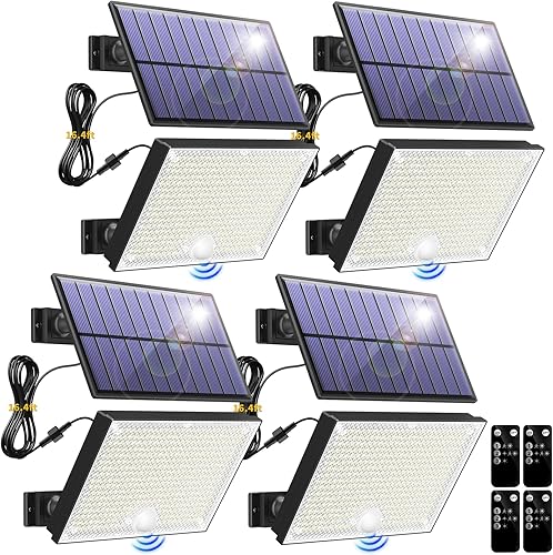 Miniatura 9 de 400 luces solares LED para exteriores, luces solares impermeables IP67 con cable de 16.4 pies, 3 modos y sensor de movimiento de control remoto, luz
