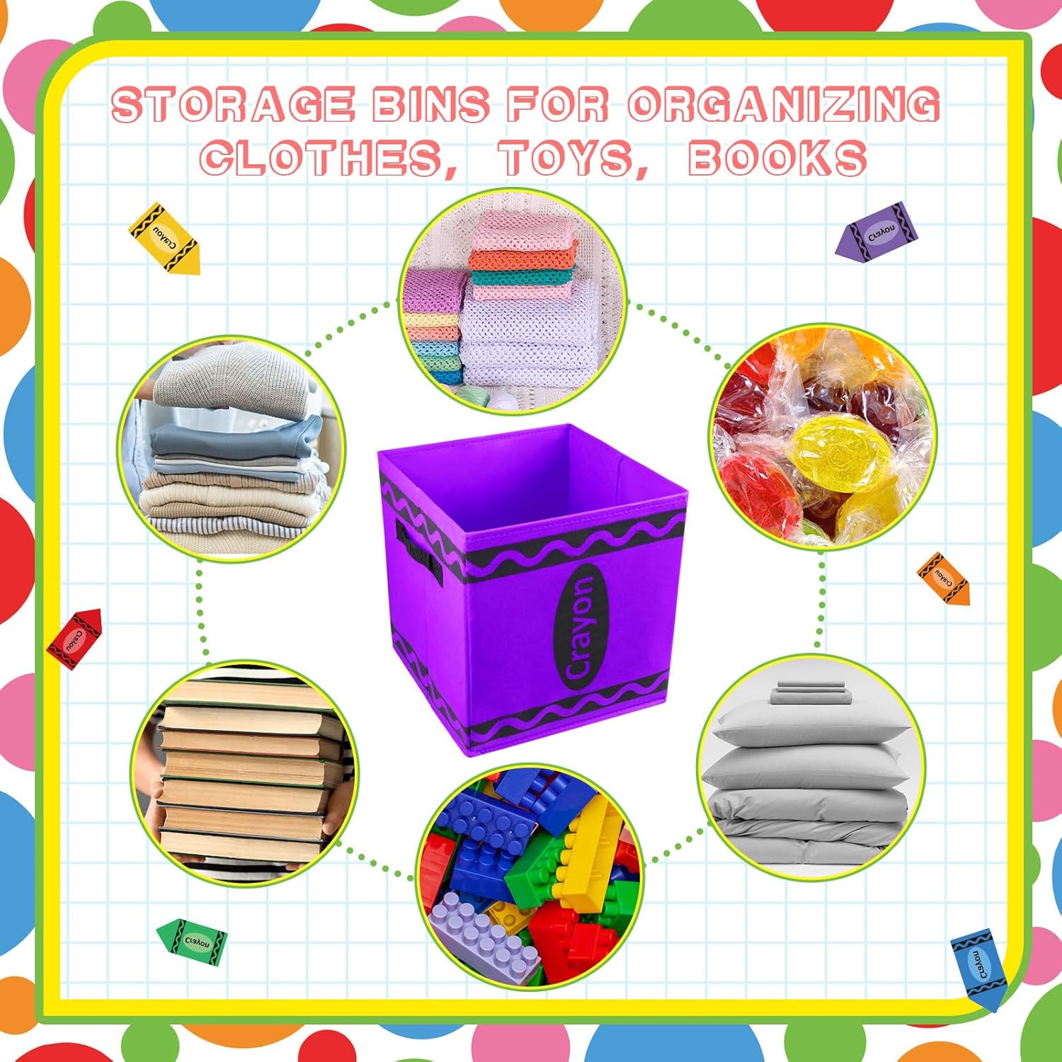 6 Pcs 11 Inch Colorful Fabric Storage Bins Crayon Cubby Basket Bins with Handles Rainbow Storage Containers for Back to School Decorations Office Home Organizer Supplies