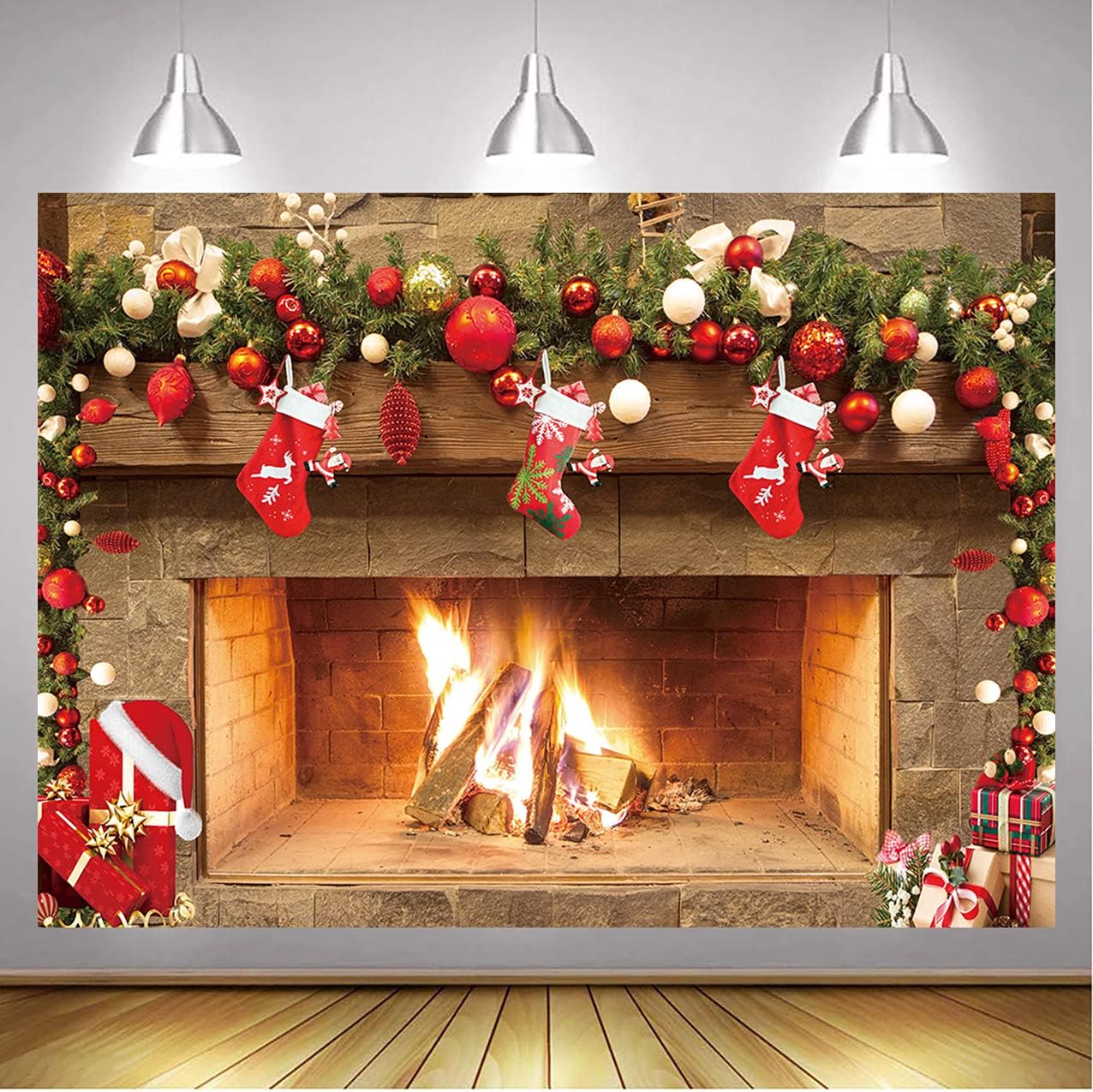 Christmas Fireplace Backdrop for Photography 8x6FT Santa Claus Sock Gifts New Year Photo Background for Xmas Family Party Pictures Photo Booth Studio Props - Image 5