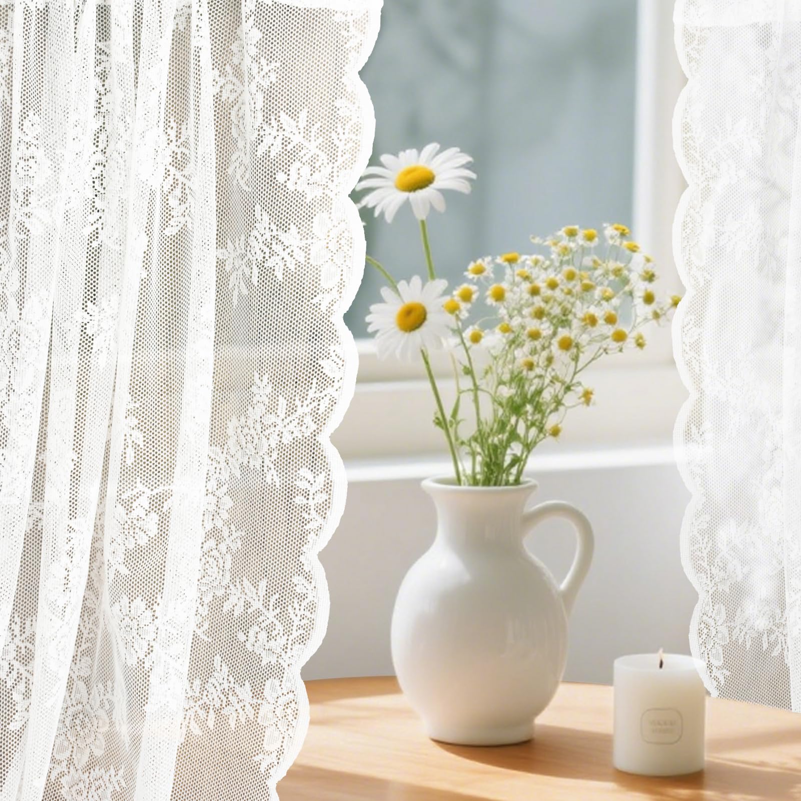NAKIHOUSE Lace Voile Curtain, 2 Panels Net Curtains for Windows 96 Drop, Elegant Slot Top Sheer Curtains - Image 4