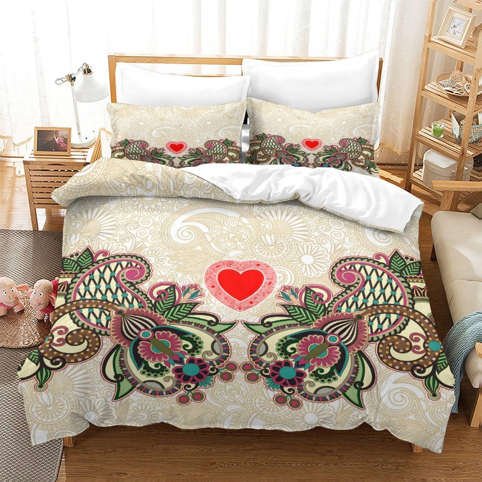GDEKCIEAS Valentin Day Heart Boys Bedding Set 3D Bedding Duvet Cover Set Comforter Cover Set Bedspread Cover Bedroom Quilt Cover 3Pcs Super King（260x220cm）
