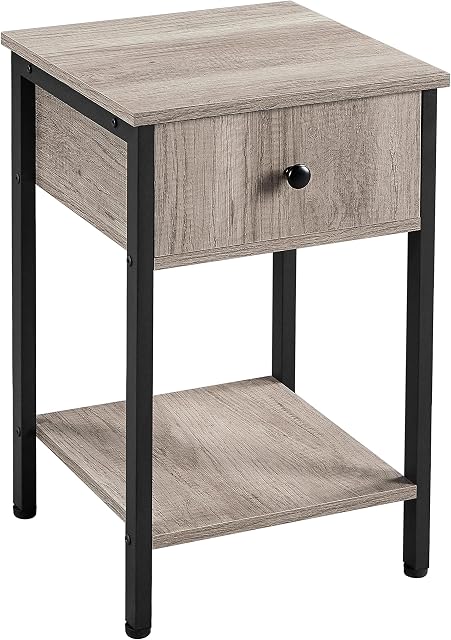 Yaheetech End Table with 1 Drawer and Open Shelf, Rustic Metal-Framed Wooden Sofa Side Table,Bedside Table for Home/Office,Gray color