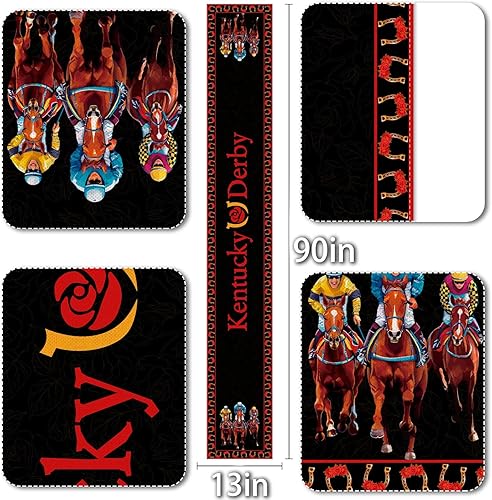 Miniatura 6 de Vohado Camino de mesa de lino Derby Day con rosas y caballos para decoración de mesa de vacaciones, fiestas, comedor, hogar, mesa de cocina (13 x 90