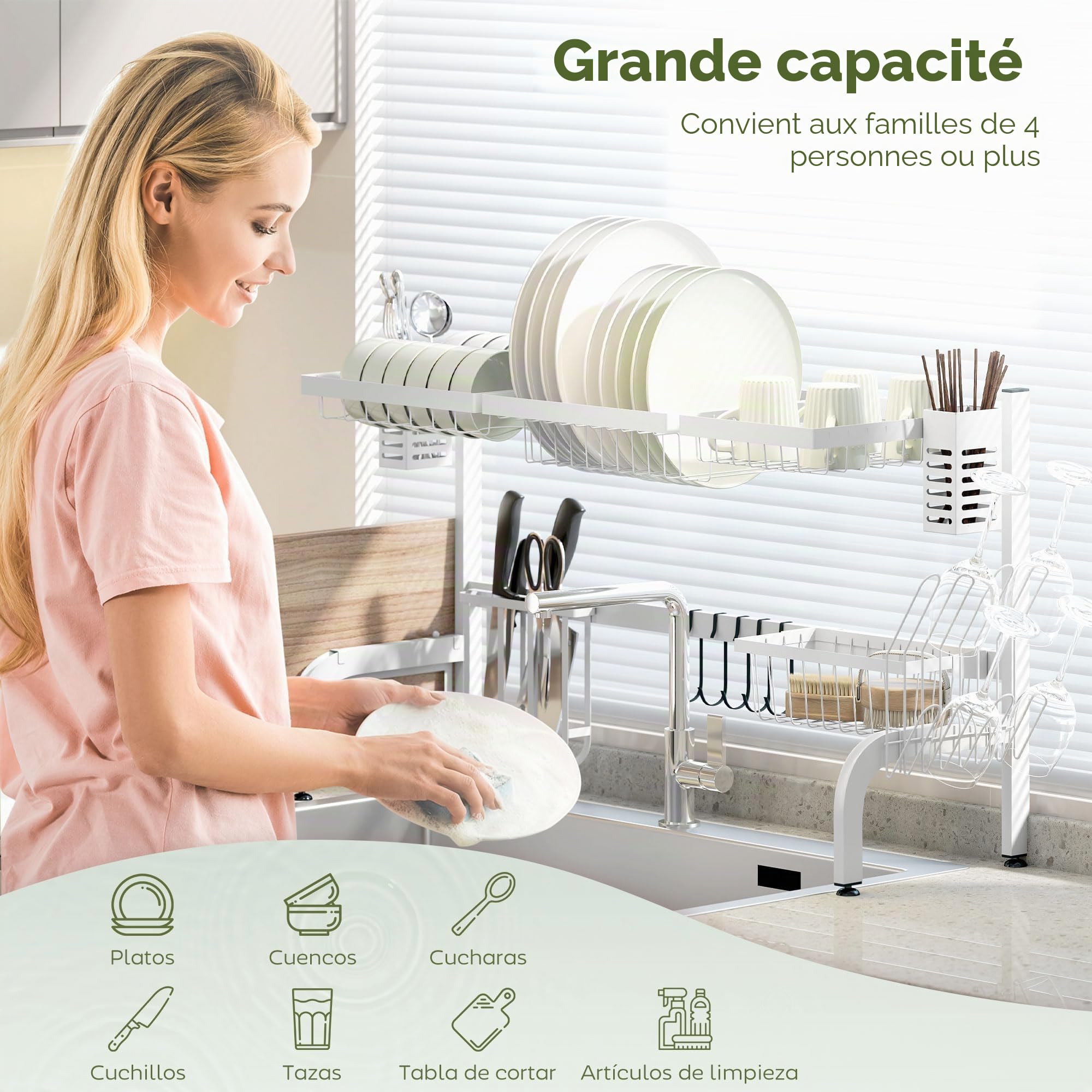 HOMCOM Égouttoir 2 Niveaux sur évier 100x30x54.5 cm Blanc