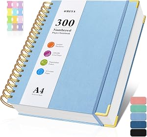 Spiral Notebook 8.5" x 11", 300 Numbered Pages Notebooks College Ruled with Tabs, Hardcover Leather Lined Journal for Women Men, 100GSM Thick Journals for Writing, Large A4 Notebooks for Work School