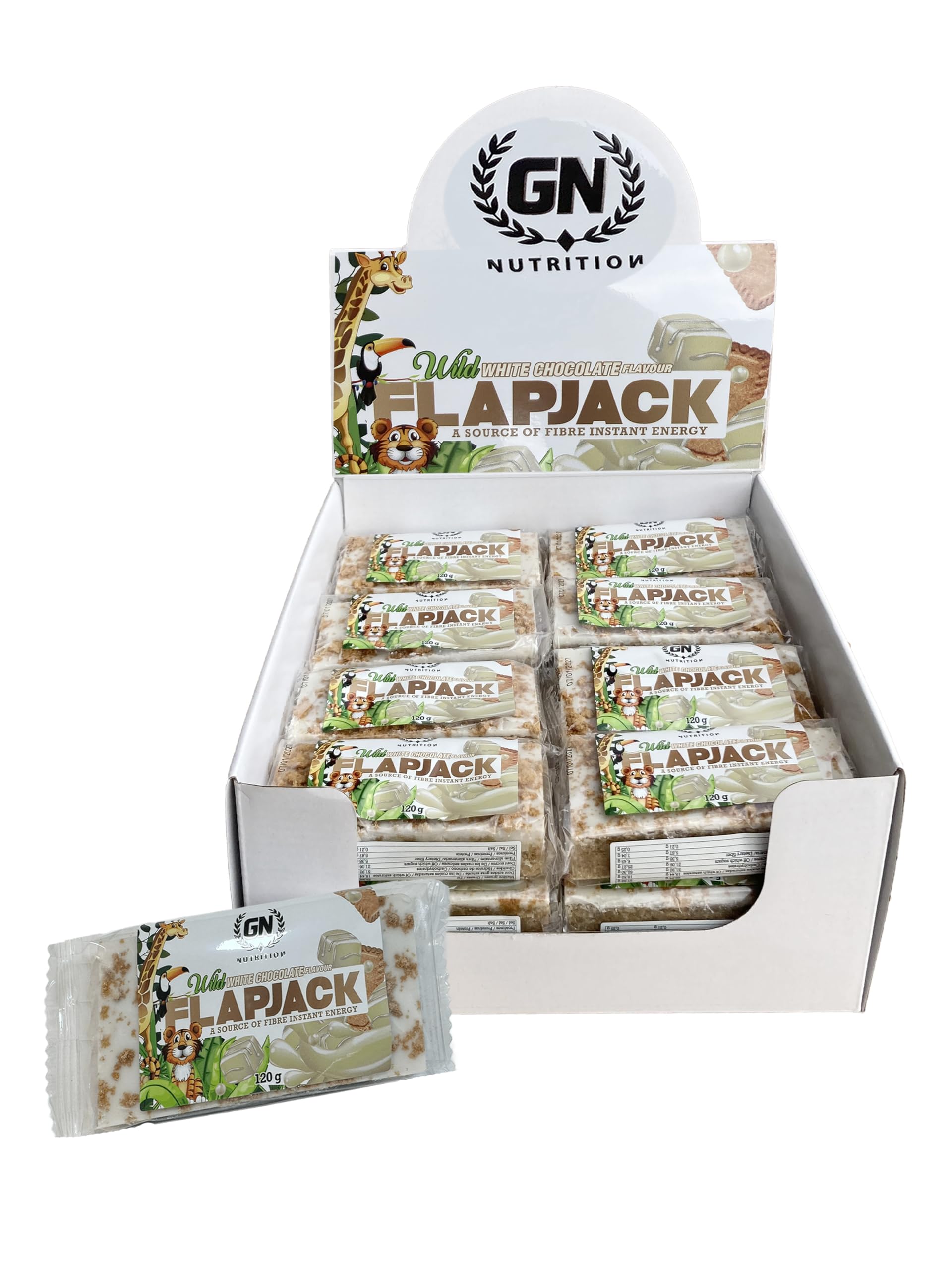GN NUTRITION FLAPJACK | Barritas Energéticas de Avena | Cajas de 24 unidades | Sabor WILD WHITE CHOCO