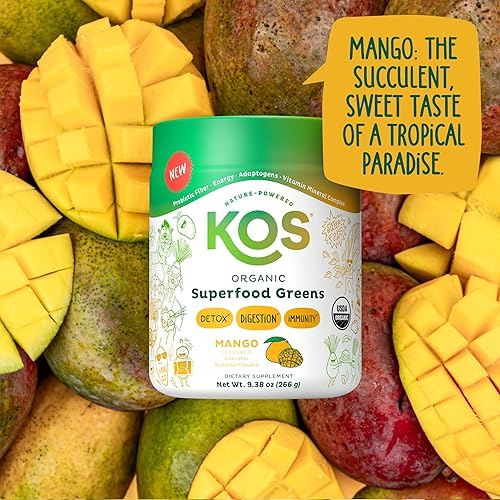 Miniatura 6 de KOS Polvo orgánico de superalimentos verdes Salud intestinal de fibra prebiótica, superverdes y adaptógenos Certificado orgánico USDA, fabricado