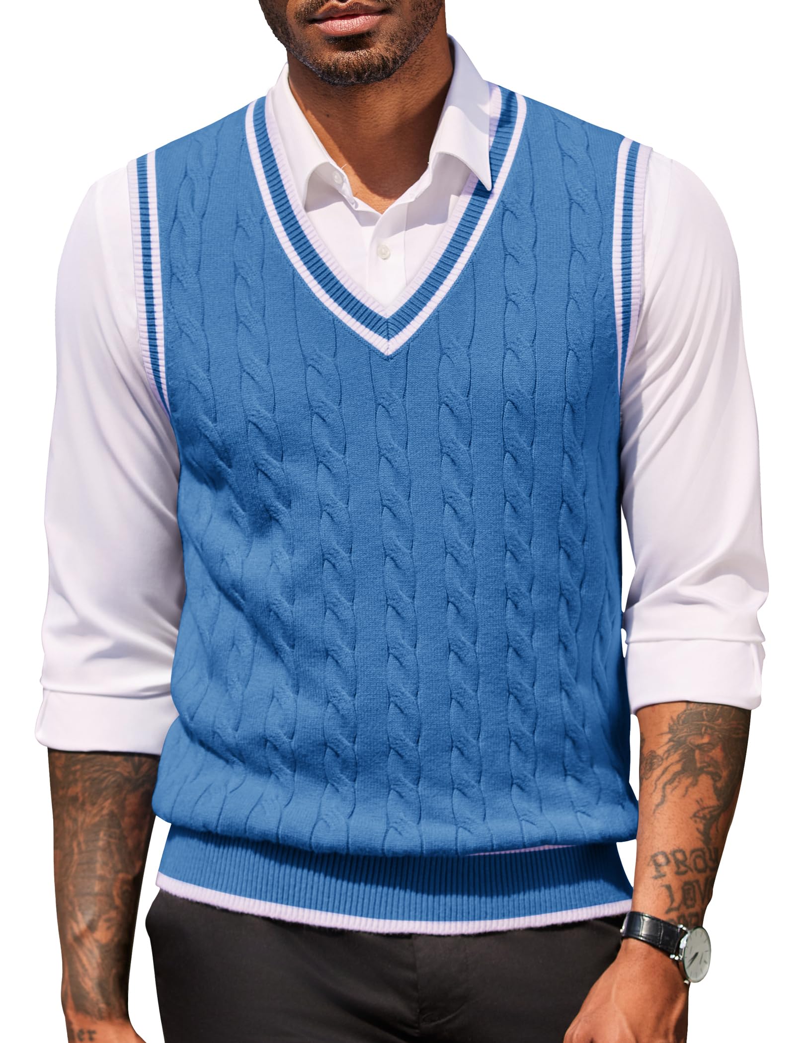 COOFANDY Sweater Vest for Men Regular Fit V Neck Sleeveless Knitted Pullovers Sweater