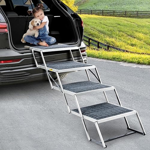 Miniatura 7 de Escalera extra ancha para perro para automóvil, escalón plegable de 19.2 pulgadas con superficie antideslizante para camión y SUV, escalera ligera