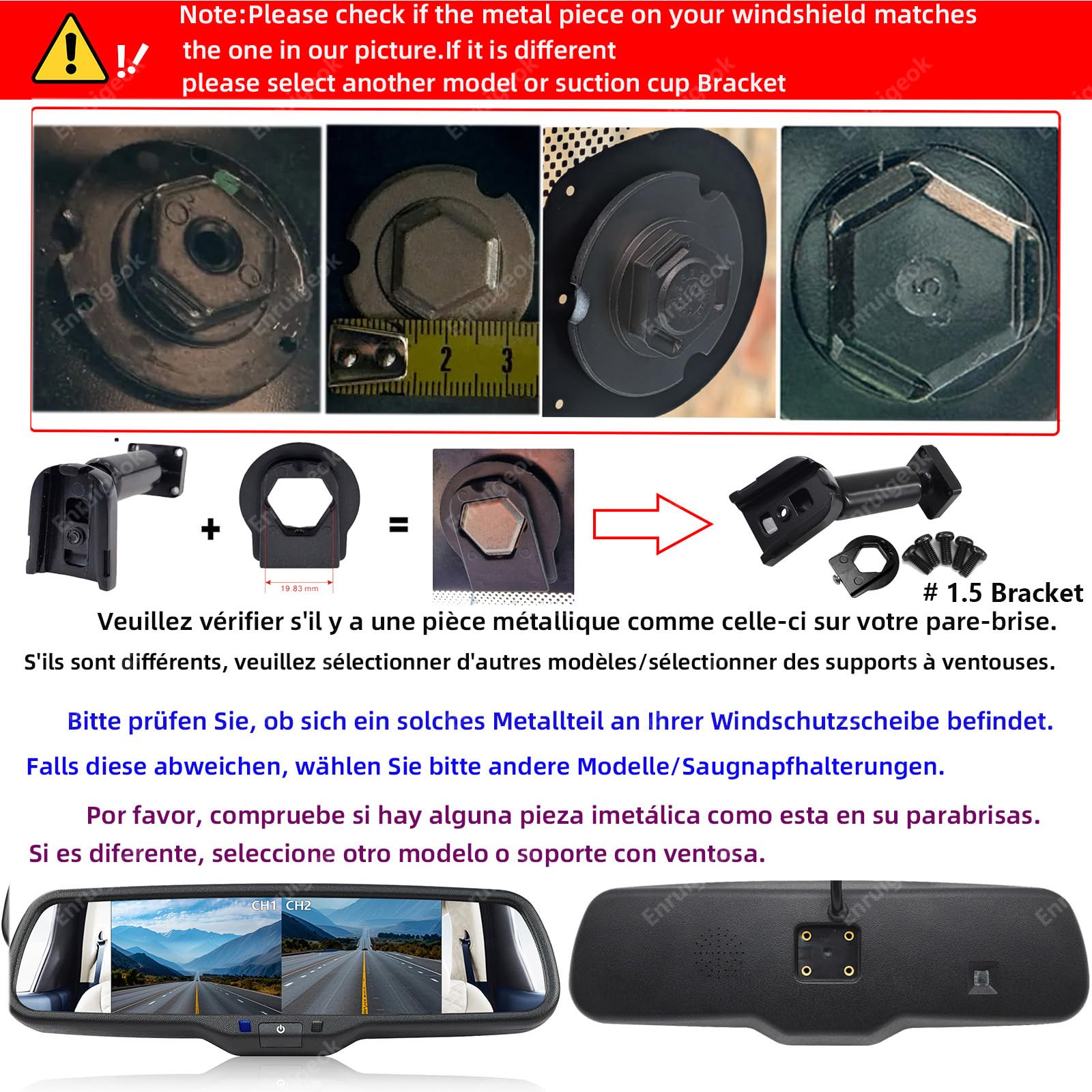 Automovite Caméra de recul HD pour Citroën Berlingo Peugeot Partner Opel Combo E Toyota ProAce City avec écran miroir de 17,4 cm (kit de support # 1,5)