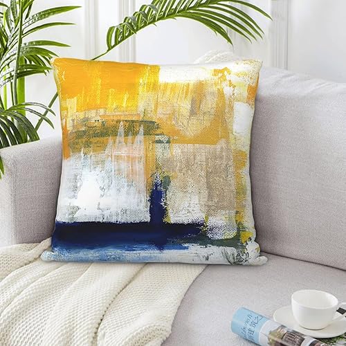 Miniatura 5 de NBFKDO Funda de almohada de arte abstracto azul y amarillo, color gris moderno, para dormitorio, sofá, sala de estar, 18 x 18 pulgadas
