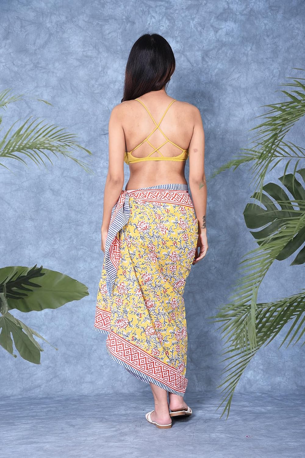 100% Cotton Hand Block Print Pareo Sarong Swimsuit Wrap Skirt Cover Up Long Women’s Apparel Fabric Beach Bikni (73" x 44")