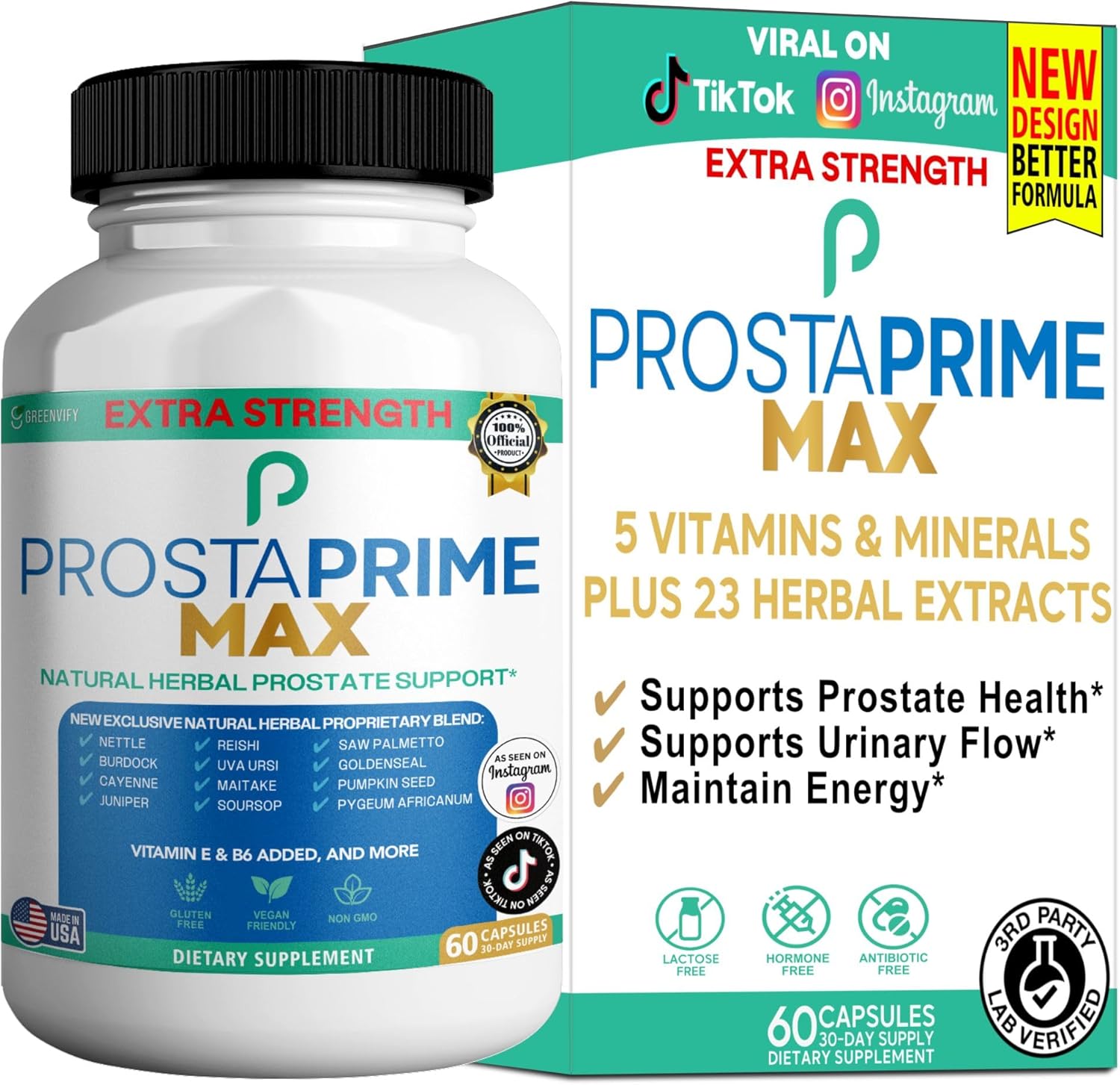 Prostaprime Max Natural Prostate Support Supplement, 60 Capsules, with Saw Palmetto, Vitamin E, B6, Selenium, 30 Day Supply (1)
