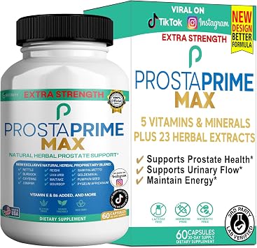 Prostaprime Max Natural Prostate Support Supplement, Advanced Urinary Flow and Bladder Health Complex, 60 Capsules, with Saw Palmetto, Vitamin E, B6, Selenium, 30 Day Supply