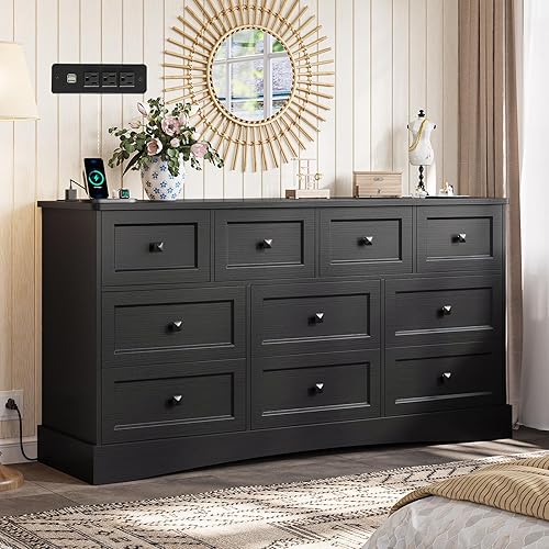 Hasuit Black Dresser for Bedroom with 10 Drawers, 55.2" Long
