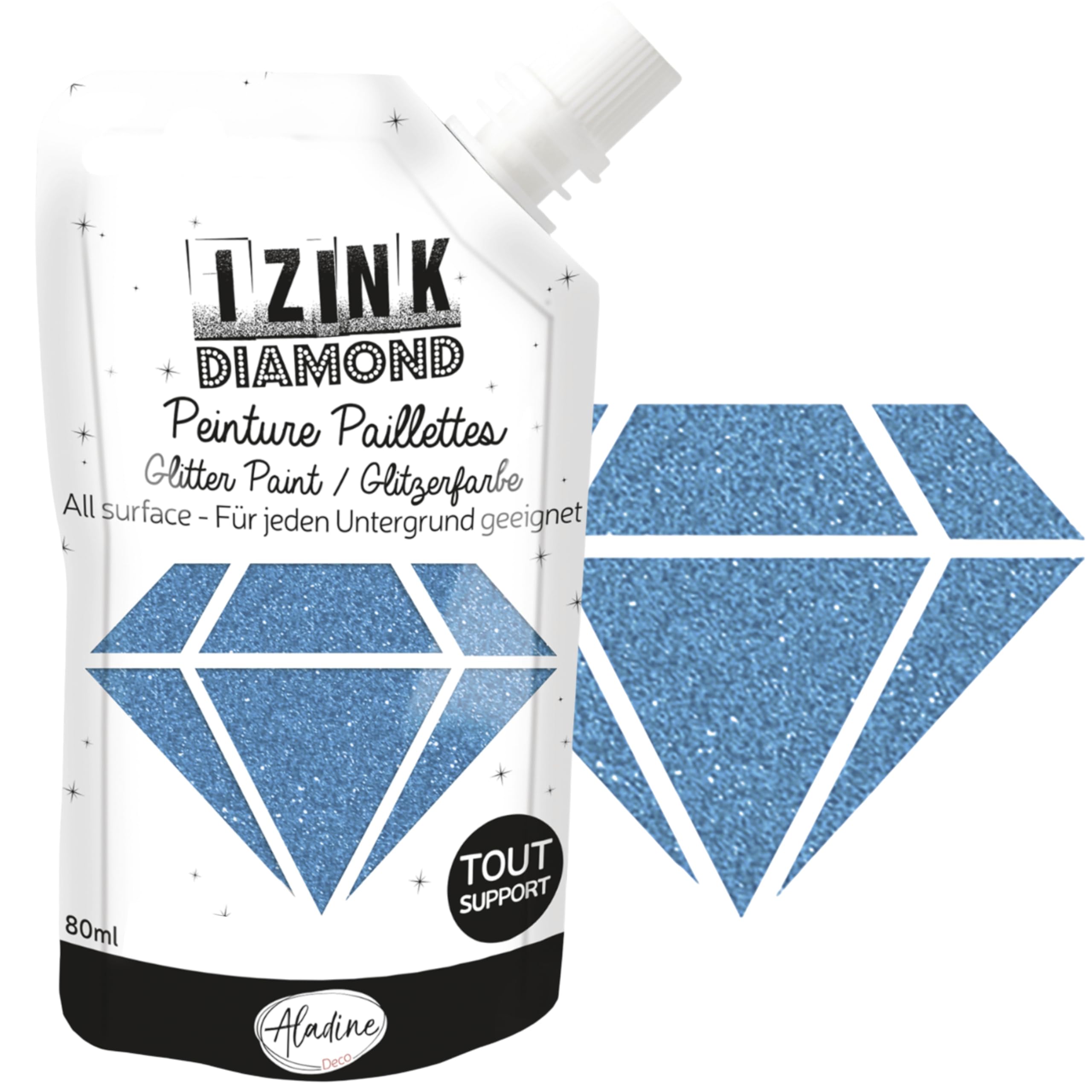 Aladine - Izink Diamond - Glitter Painting - Ultra Glitter Concentrate - Decoration Any Support - DIY and Creative Leisure - Made in France - Soft Bottle 80 ml - Caribbean Blue