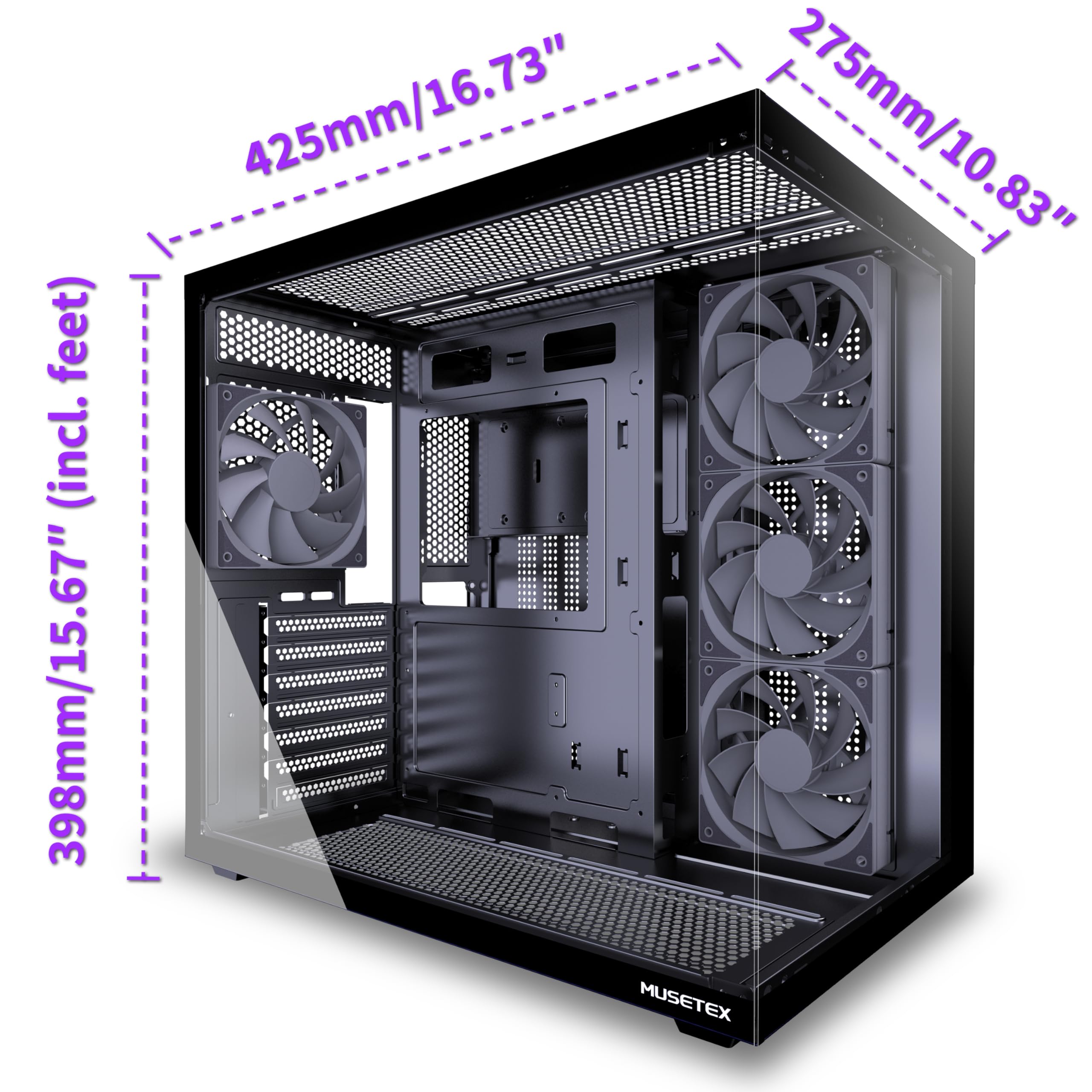 Amazon.com: MUSETEX Y6 PC Case, Pre-Installed 4 Non-LED Fans, ATX