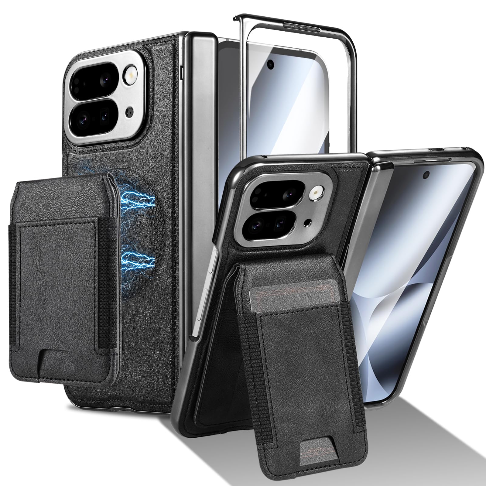 COQUE Pixel 10 Pro Fold Case, Ultra-Thin 2 in 1 Magnetic Case with Card Slot and Stand for Google Pixel 10 Pro Fold-Black