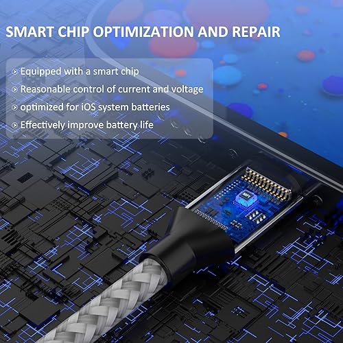 Miniatura 3 de Certificado Apple MFi Paquete de 6 cables Lightning largos de 3366610 pies de carga rápida para iPhone, sincronización de datos de alta velocidad,