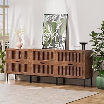 BVIUNTWO Storage Cabinet,83" Farmhouse Buffet Cabinet with Metal Base and Storage Cabinets,Sideboard Coffee Bar for Kitchen,Dining Room,Living Room,Brown
