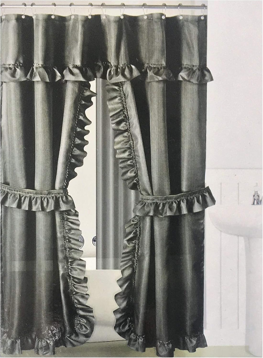 Ruffled Double Swag Fabric Shower Curtain /12 Coordinated