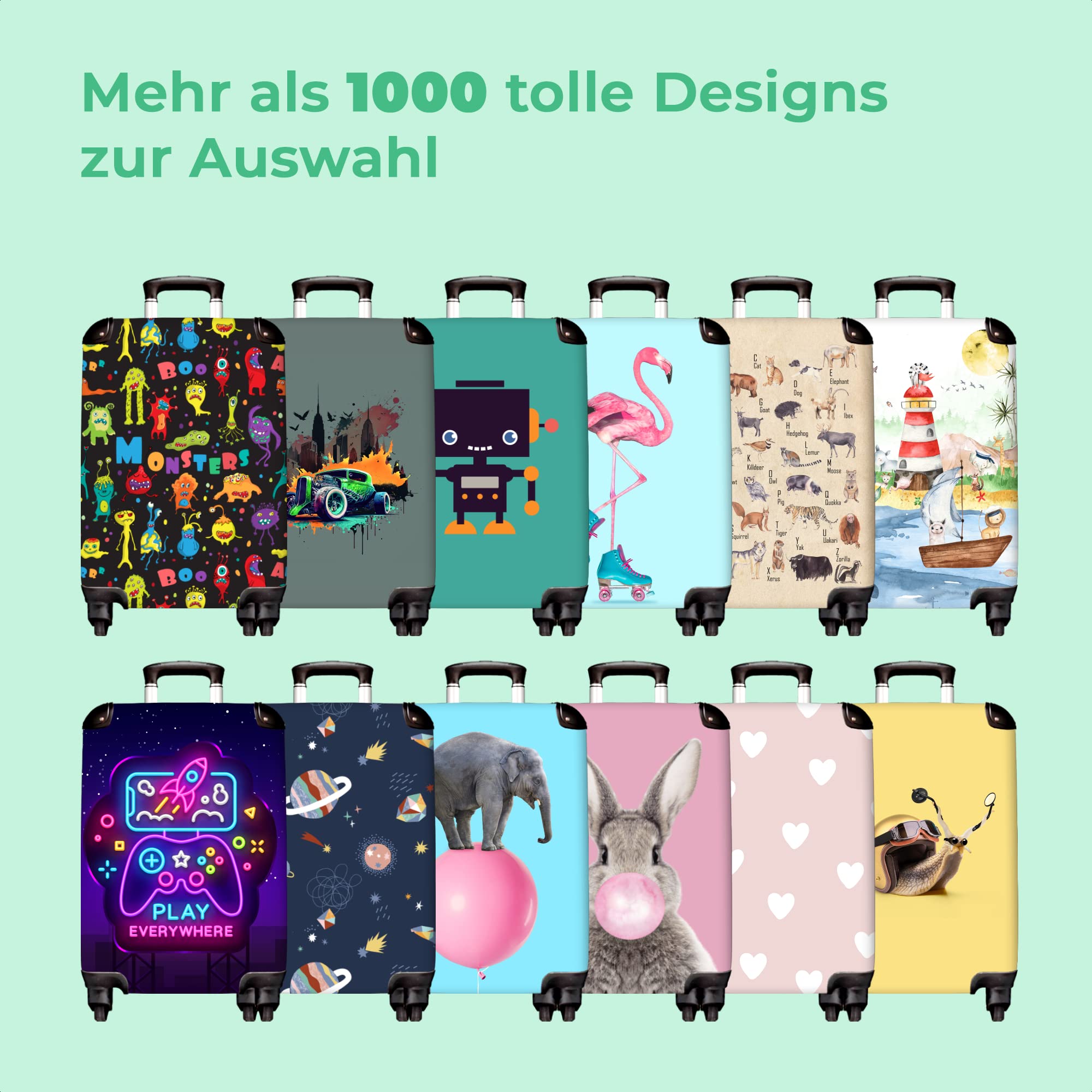 NoBoringSuitcases© Valigia a mano | Trolley per cabina, leggero, 4 ruote, motivo paesaggio di montagna, lucchetto a combinazione, resistente ai raggi UV,