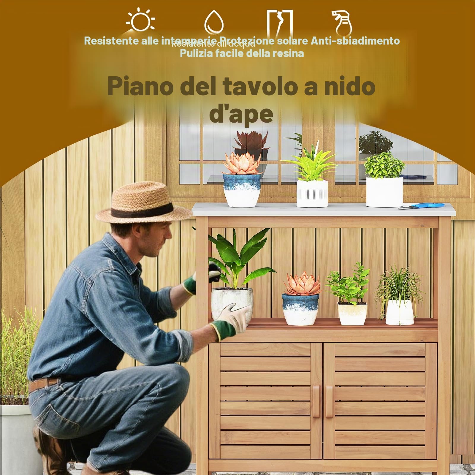 KOMFOTTEU Armadio da esterno in legno massello 80x40x90,5 cm mobile portaoggetti con piattaforma per giardino balcone