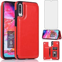 Asuwish Compatible with Samsung Galaxy A50 A50S A30S Wallet Case Tempered Glass Screen Protector Card Holder Cover Stand Flip Leather Phone Cases for Glaxay A 50 50S 30S Gaxaly S50 50A SM A505G Red