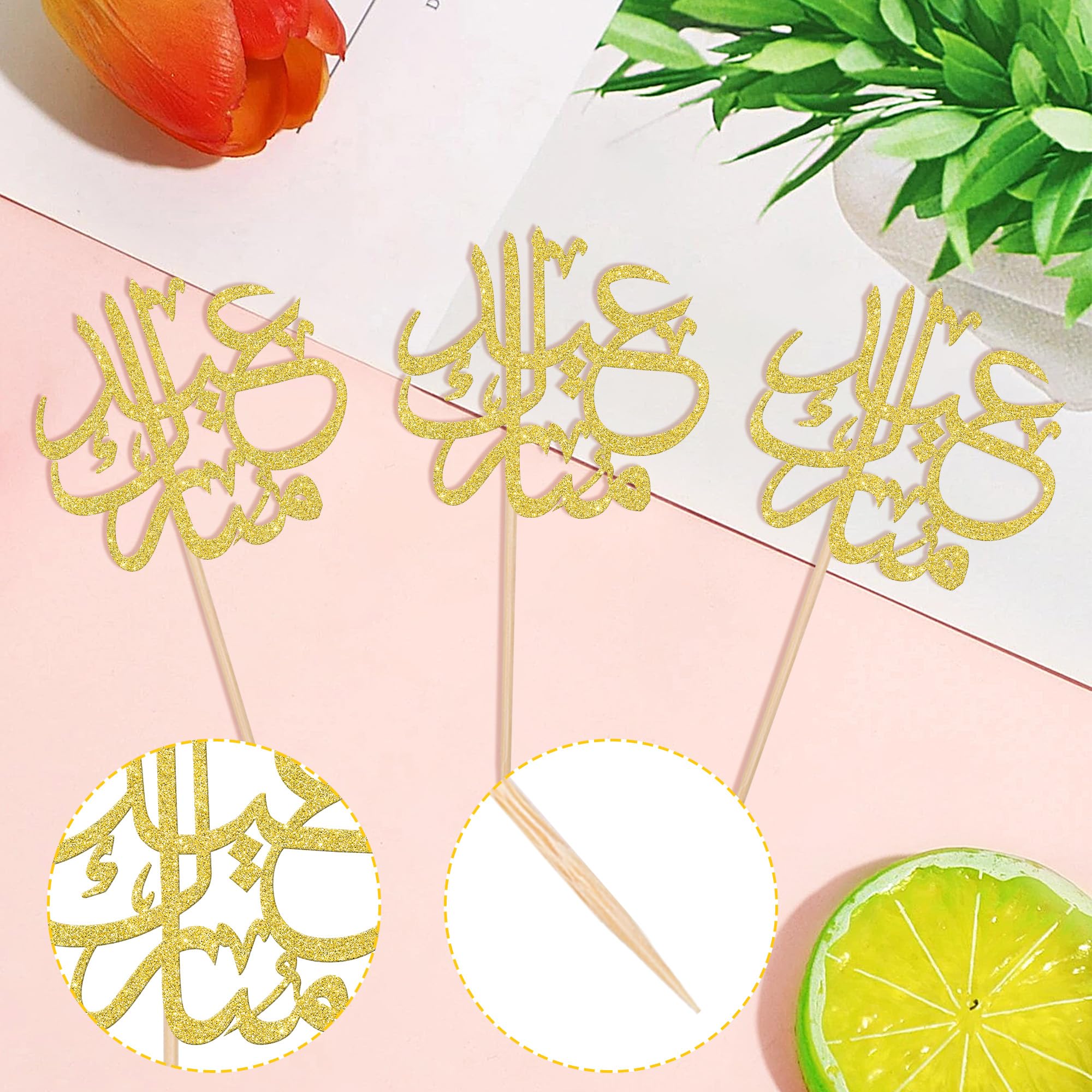 24 Stück Eid Mubarak Cupcake-Topper – Gold Glitter, 3 Designs, Für Ramadan & Islamische Feiern