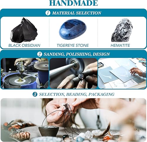 Vista 5 de Triple Protection Bracelet - for Protect & Balance - Energy Crystal Handmade Bracelets for Men Women Blue