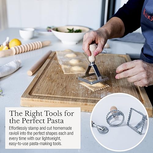 Vista 11 de Cotswold Homeware - Máquina para hacer pasta de acero inoxidable con ajustes de grosor ajustables, estante de secado de pasta de madera, raspador