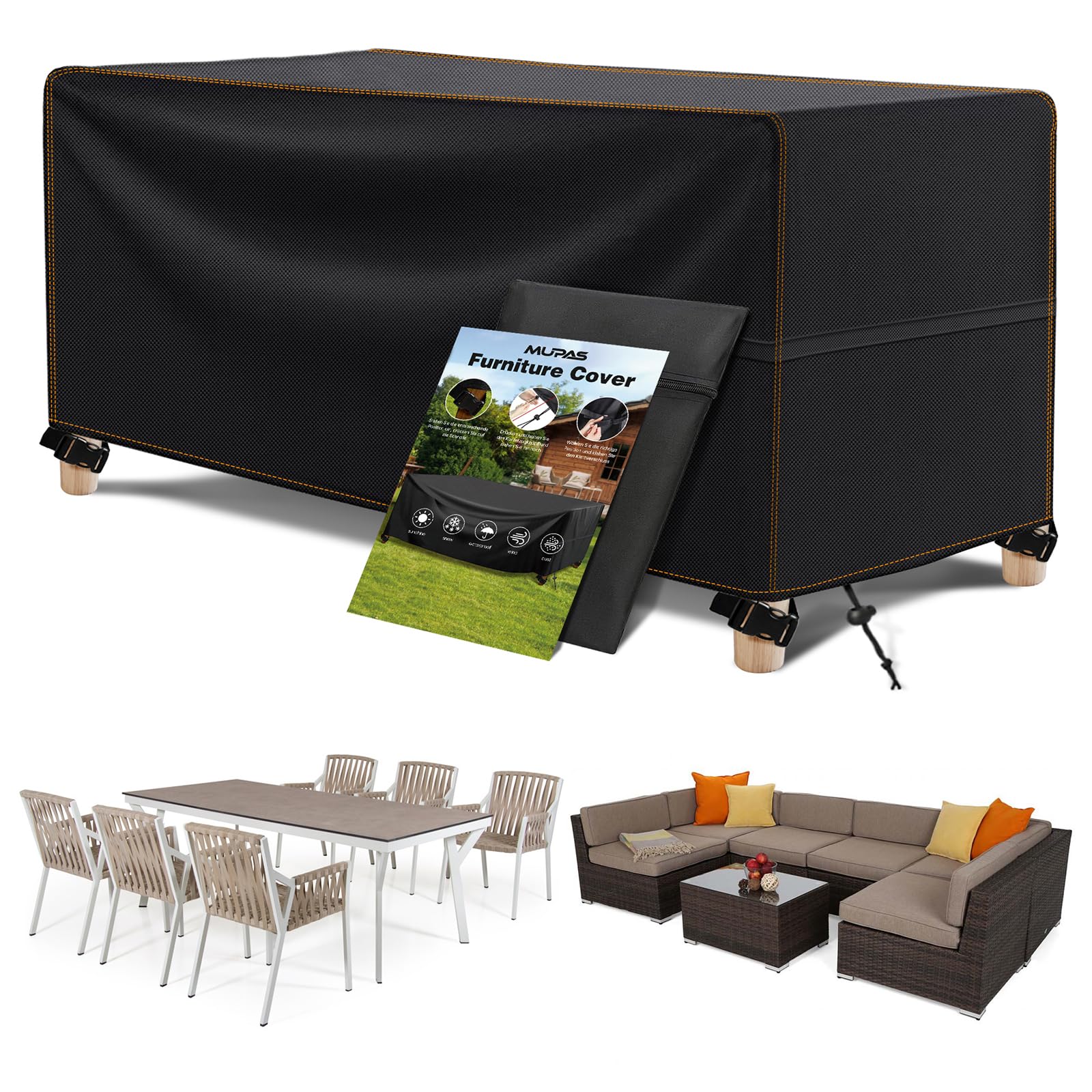 MUPAS Abdeckung Gartenmöbel Wasserdicht Winddicht Schwerlast 420D Oxford Gewebe Verbessertes Abdeckplane Gartenmöbel für Outdoor-Sofa Gartentische, Stühle und Möbelsets 245x145 x74cm