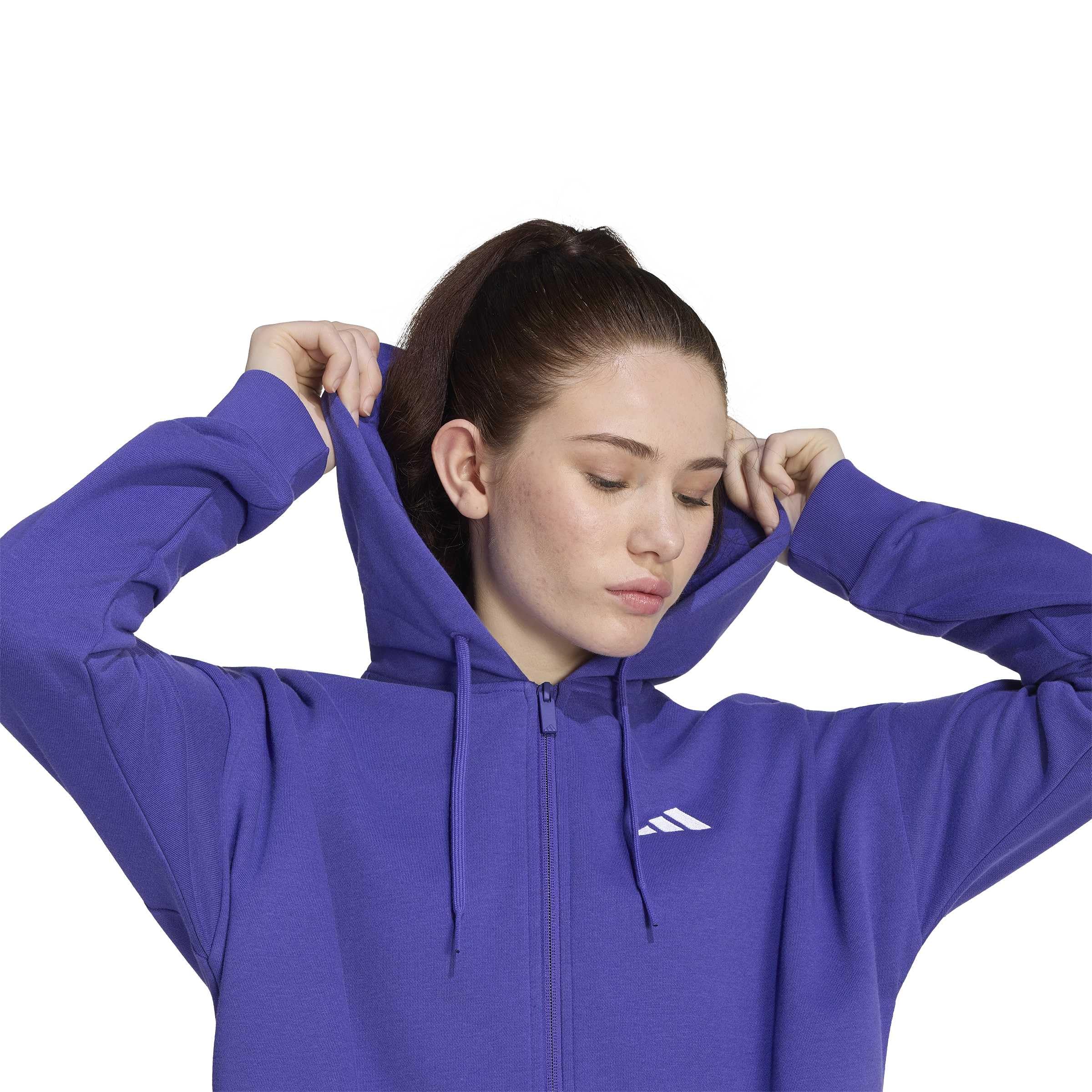 adidas Mujer Essentials 3-Stripes French Terry Full Zip Hoodie Sweatshirt, Pure Purple/White, XS