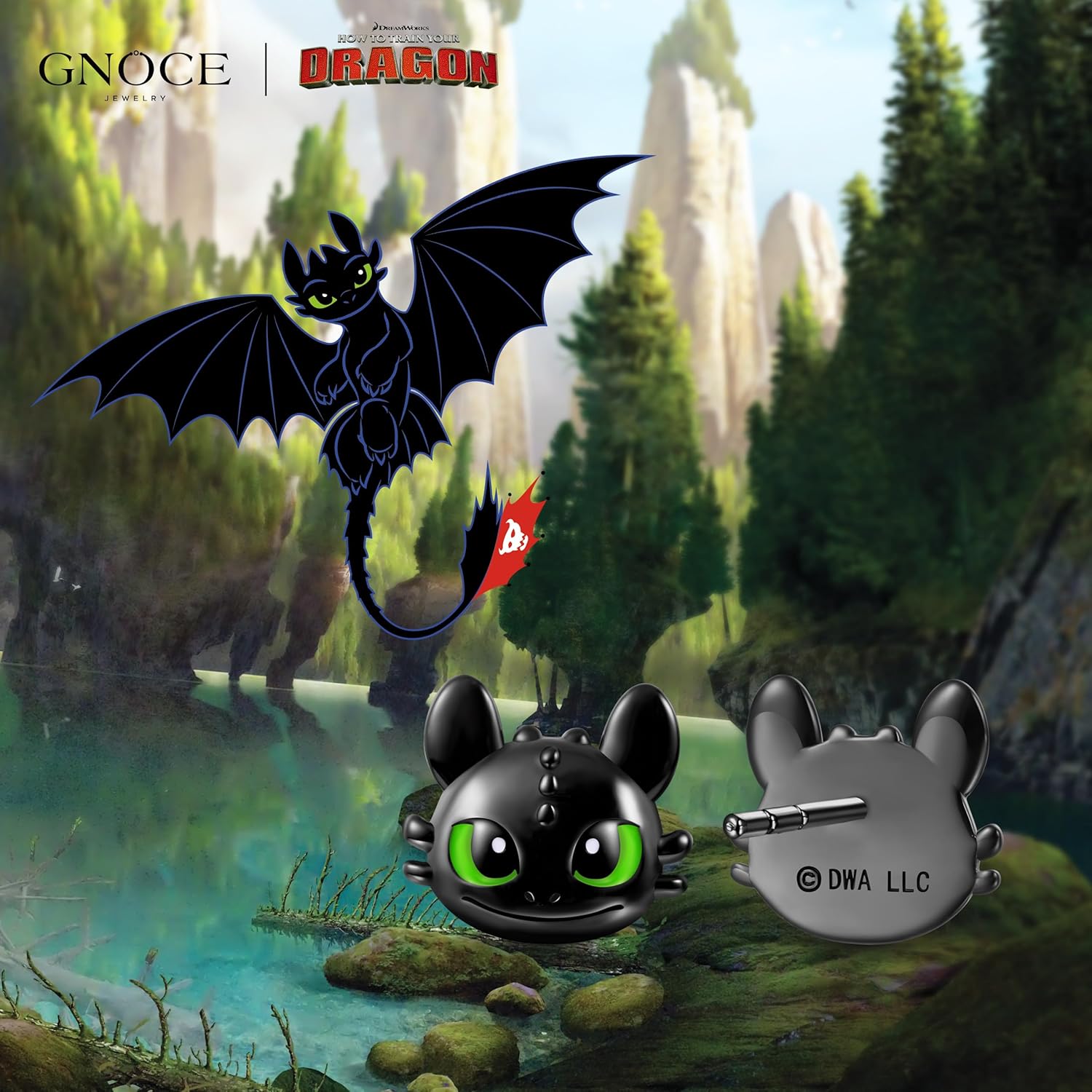 Gnoce HYYTD How To Train Your Dragon Cool Toothless Black Dragon Stud Earrings for Her, S925 Sterling Silver Stud Earrings for Women Wife, Valentine‘s Day, Mother’s Day Jewelry