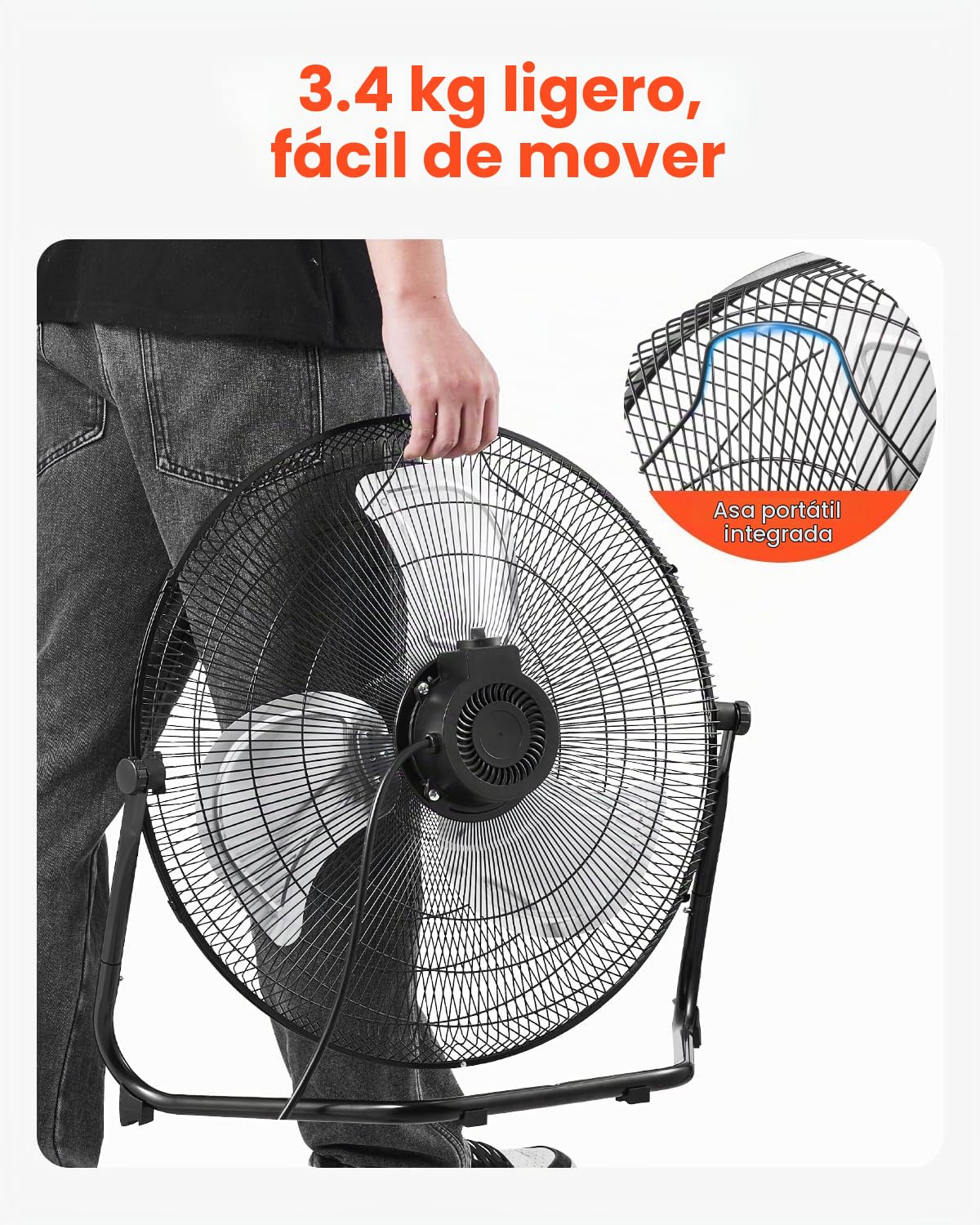 VEVOR Ventilador de Piso Resistente, 3 Velocidades, Alta Velocidad, 4000 CFM, Inclinación Ajustable de 360°, para el Hogar, el Gimnasio, la Oficina, el Garaje, y el Dormitorio, 530 x 280 x 518 mm