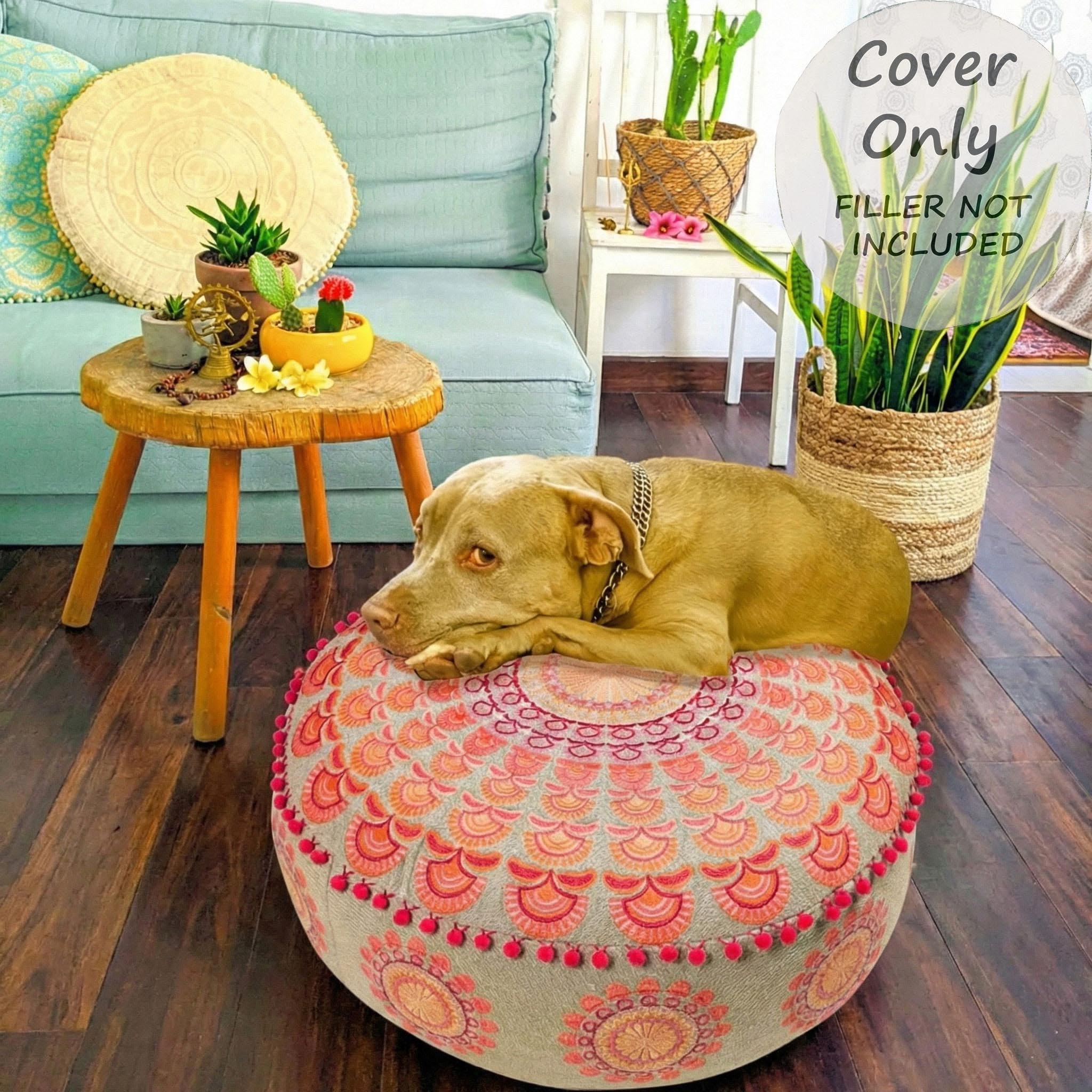 Mandala Life ART duża pufa boho, poszewka na poduszkę, różowa, okrągła poduszka podłogowa, luksusowa dekoracja pokoju dziecięcego, bawełniana pufa otomana, poduszka do medytacji, jogi i szykowny