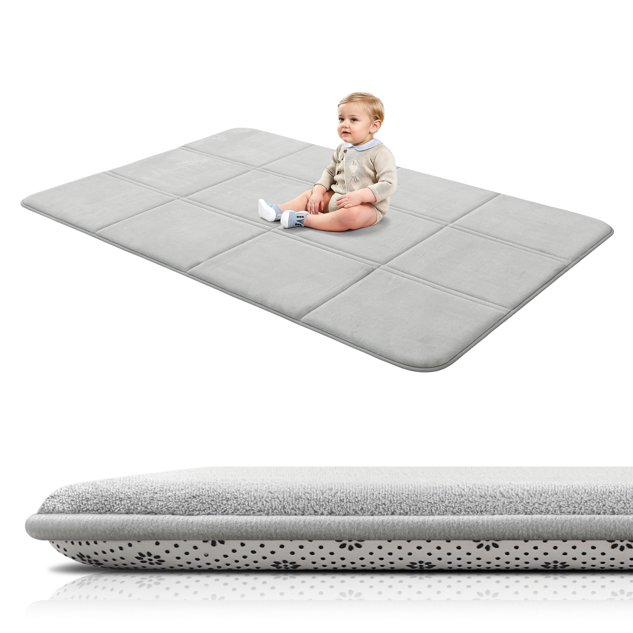 BYBYME Verdickte Korallensamt-Krabbelmatte Teppich für Kinder – Extra Dick, rutschfest und Weich – Faltbar und Platzsparend zu Verstauen – Baby Spielmatte/Spielteppich