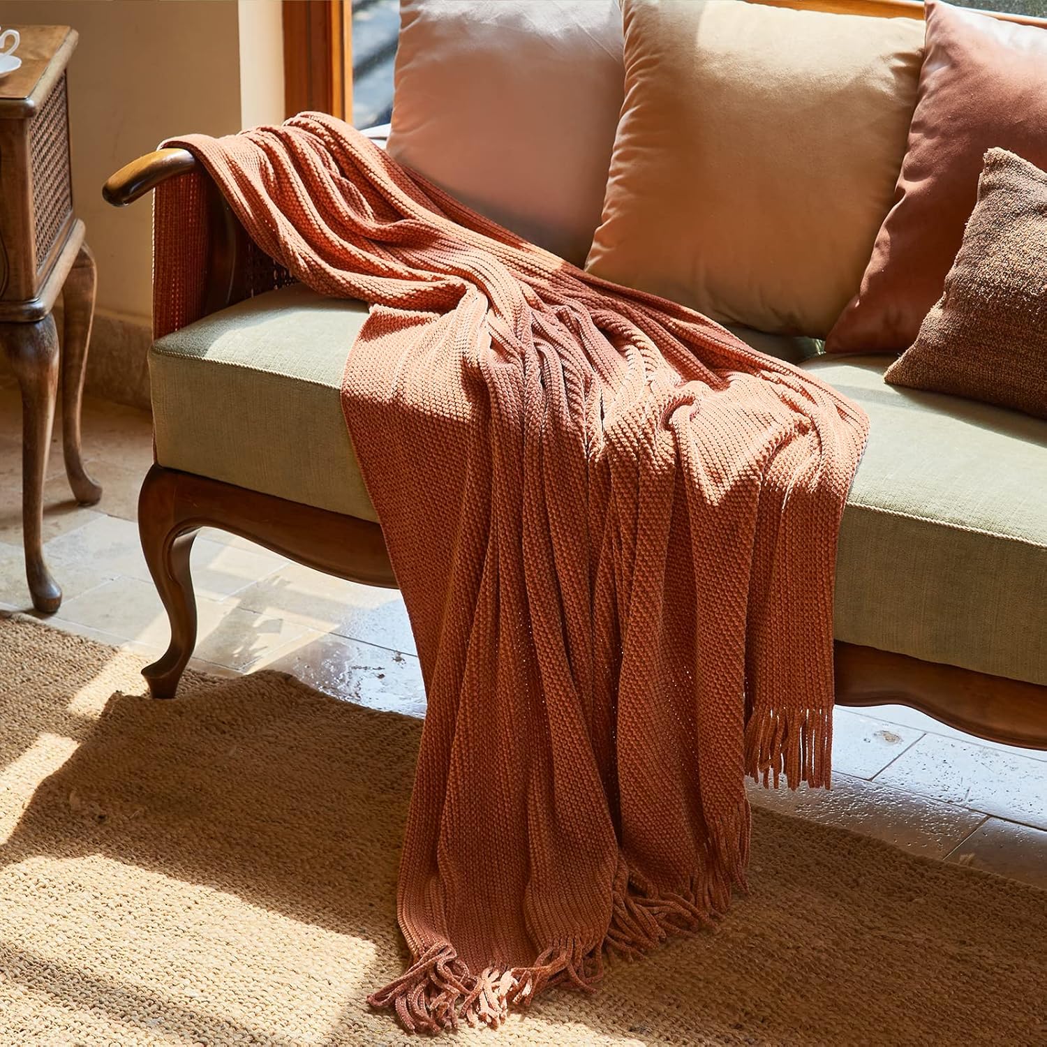 Manta Tejida de Punto para sofá de Lifin, 127 x 152 cm, Suave, acogedora, Ligera, con Textura, para Silla de Viaje, Apta para Todas Las Estaciones (Chenilla roja)