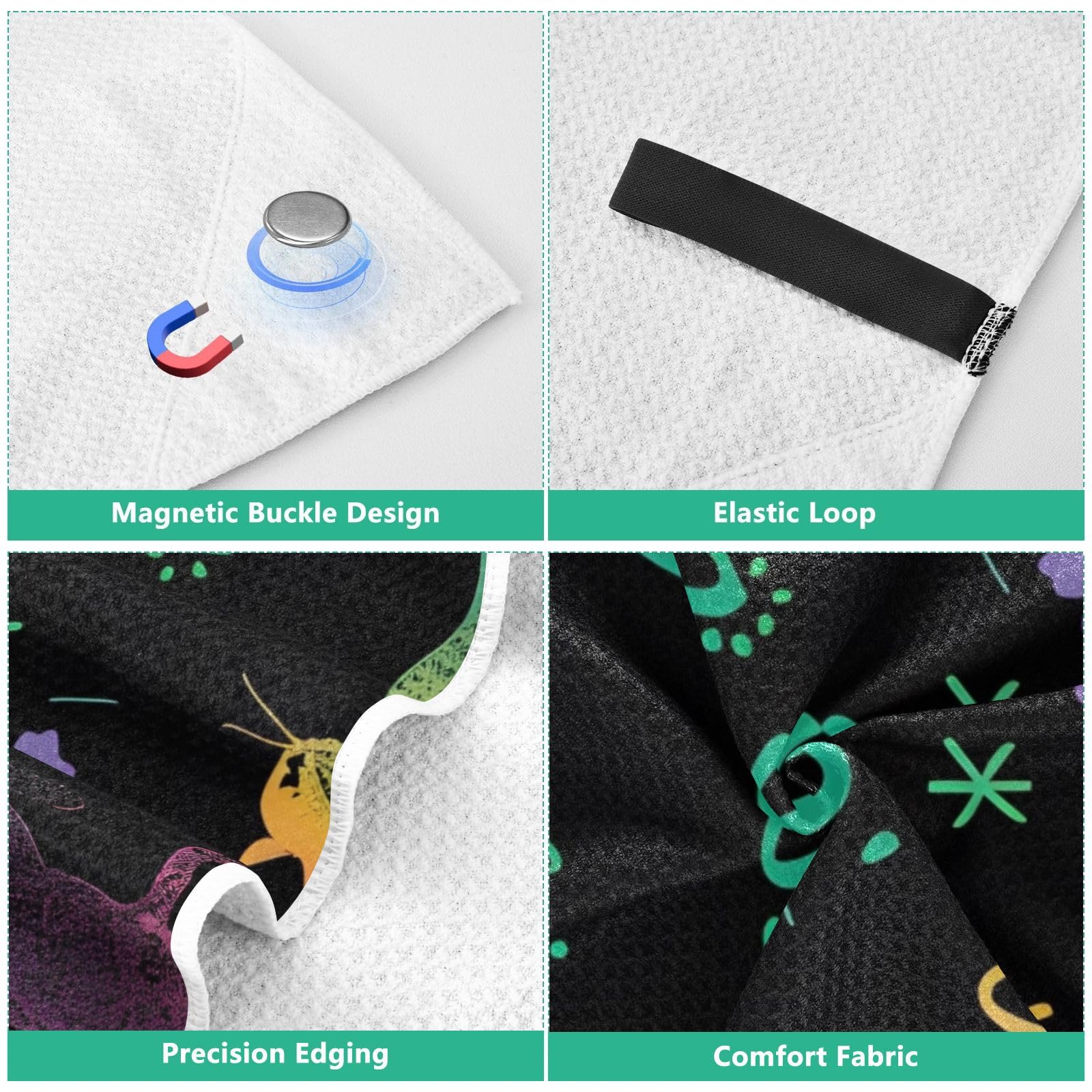 Grande serviette de plage avec sacs en maille pour adultes, chats magiques et pattes – Serviette de bain colorée avec fermeture magnétique, anti-sable, absorbante à séchage rapide pour piscine