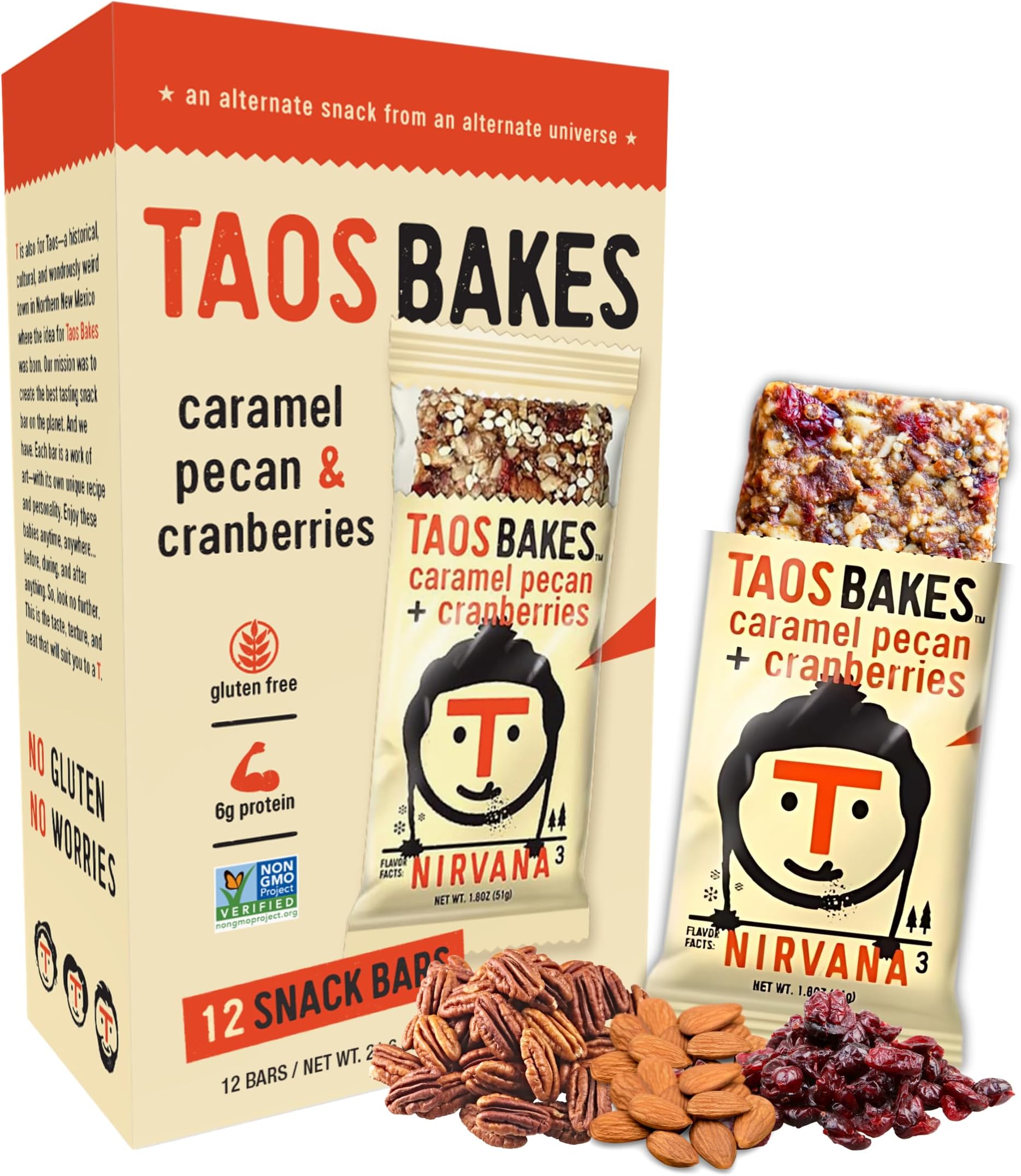 - Taos Bakes - Caramel Pecan + Cranberries - Breakfast Bars - 5g Fiber & Gluten Free - Healthy Snacks for Adults - Filled with Pecans, Cranberries, Sesame Seeds, & Chia Seeds - (12 Pack, 1.8oz Bars)