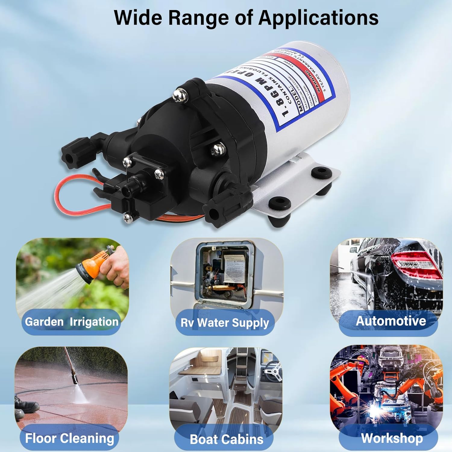 8000-543-236 Automatic-Demand Diaphragm Pump,12V DC Water Pump,1.8GPM,50PSI 3/8" NPT Female Port,for Garden Irrigation and Pressure Washing