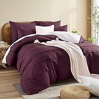 Vista 14 de NEXHOME PRO Juego de funda de edredón de 100 % algodón lavado, tamaño individual, juego de funda de edredón plisada azul celeste, juego de ropa