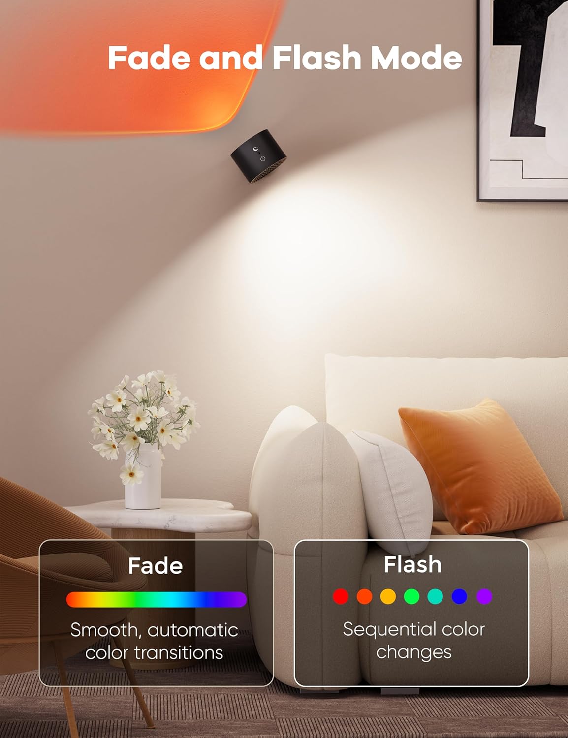 Joyzy 2 Pack Led Wall Light Battery Operated Rechargeable RGB Colorful Picture Light for Wall Lighting for Bedroom, Remote Touch Control Wall Mounted Lamps Magnetic Wall Sconce
