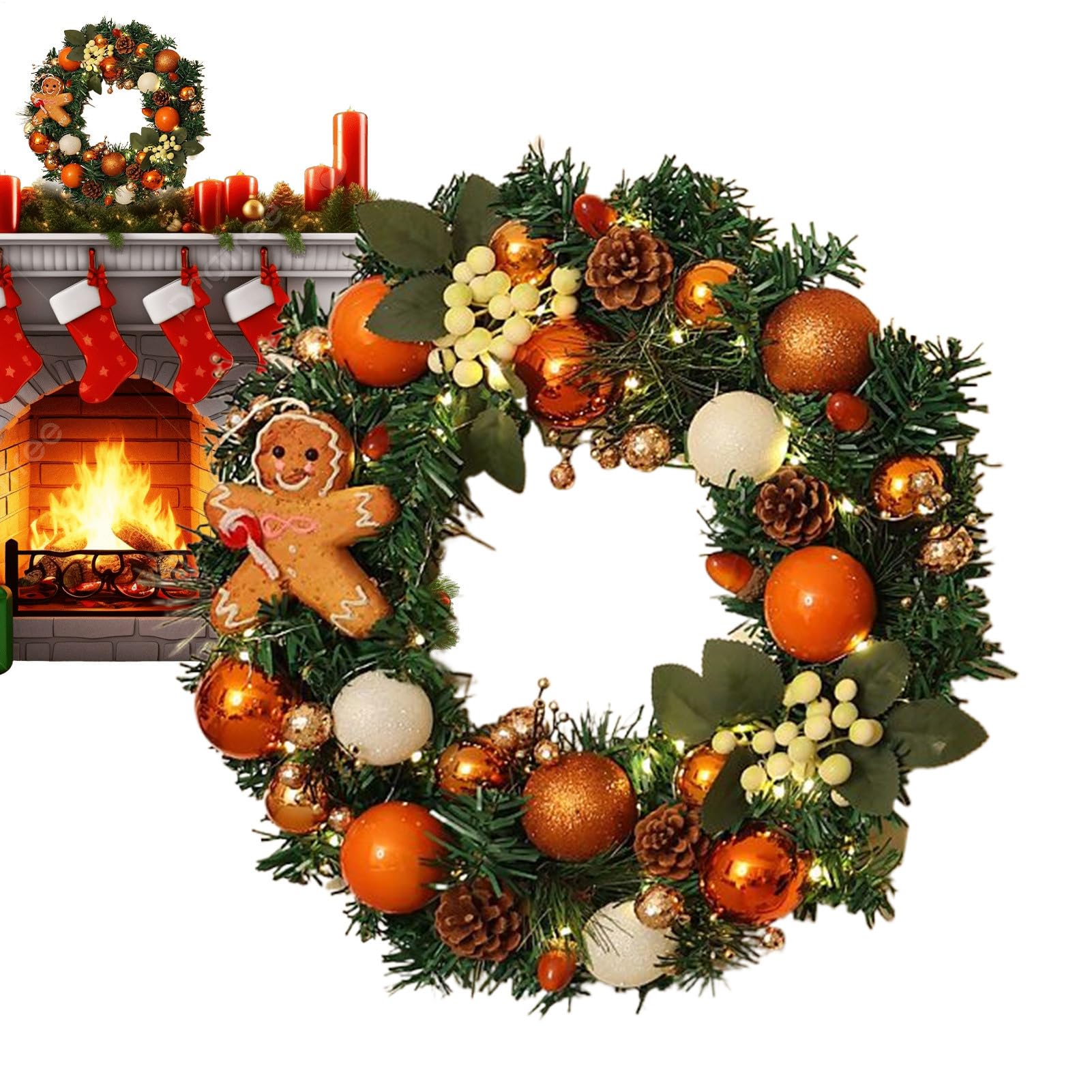 Couronne de Noël pour porte de 40 cm avec lumières pour embellir une entrée sombre sans effort